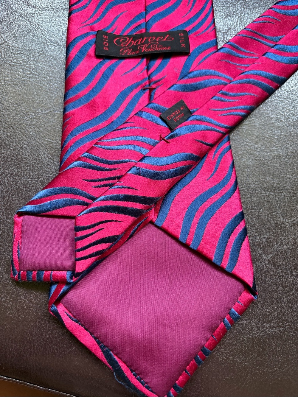 Charvet Pink and Blue Silk Zebra-Stripe Tie